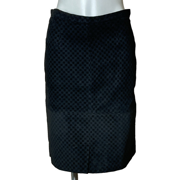 Vintage 2pc Black Checkered Leather Skirt Suit Size Medium Power Suit Office - Picture 4 of 10